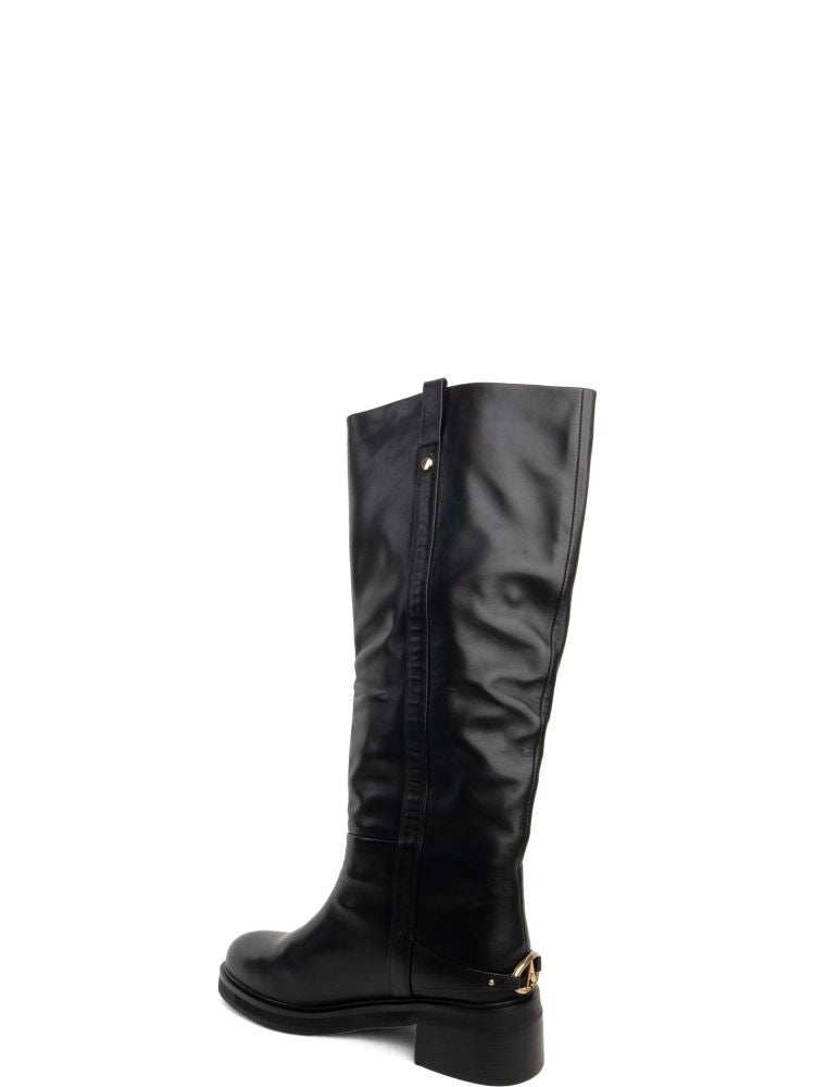 Adrianna Feretti Black Polished Minimalist Long Leather Boots