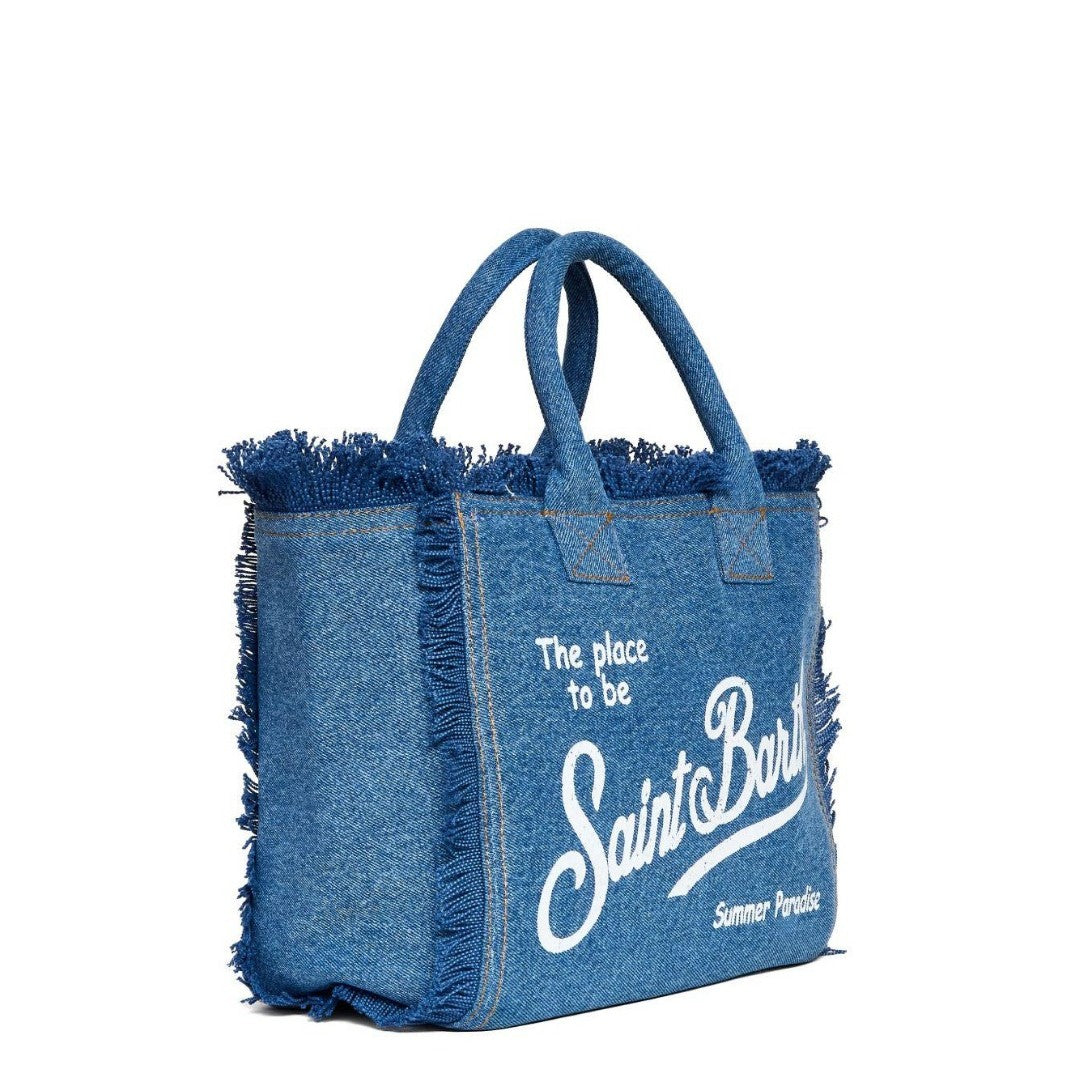 Mc2 Saint Barth Textured Denim Tote Bag With Fringed Trim