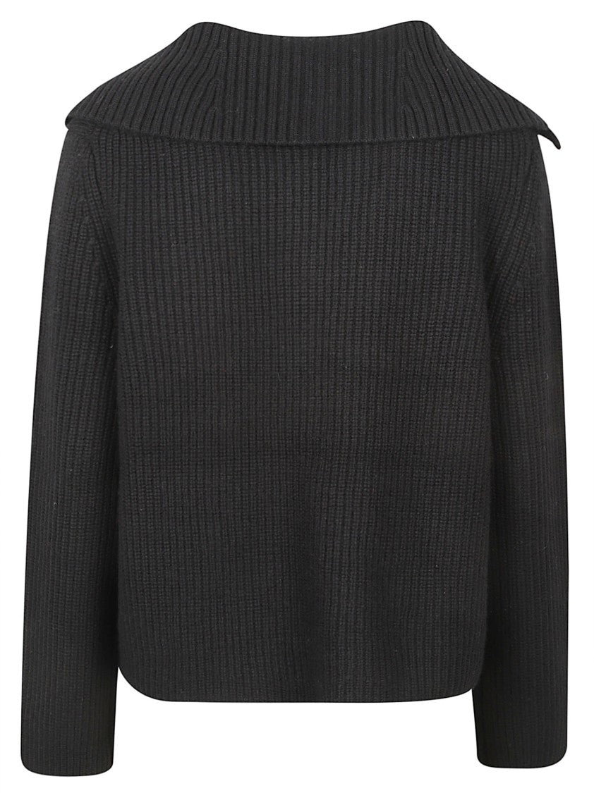Yves Salomon Cropped Sweater With Ribbed Knit And Pointed Collar
