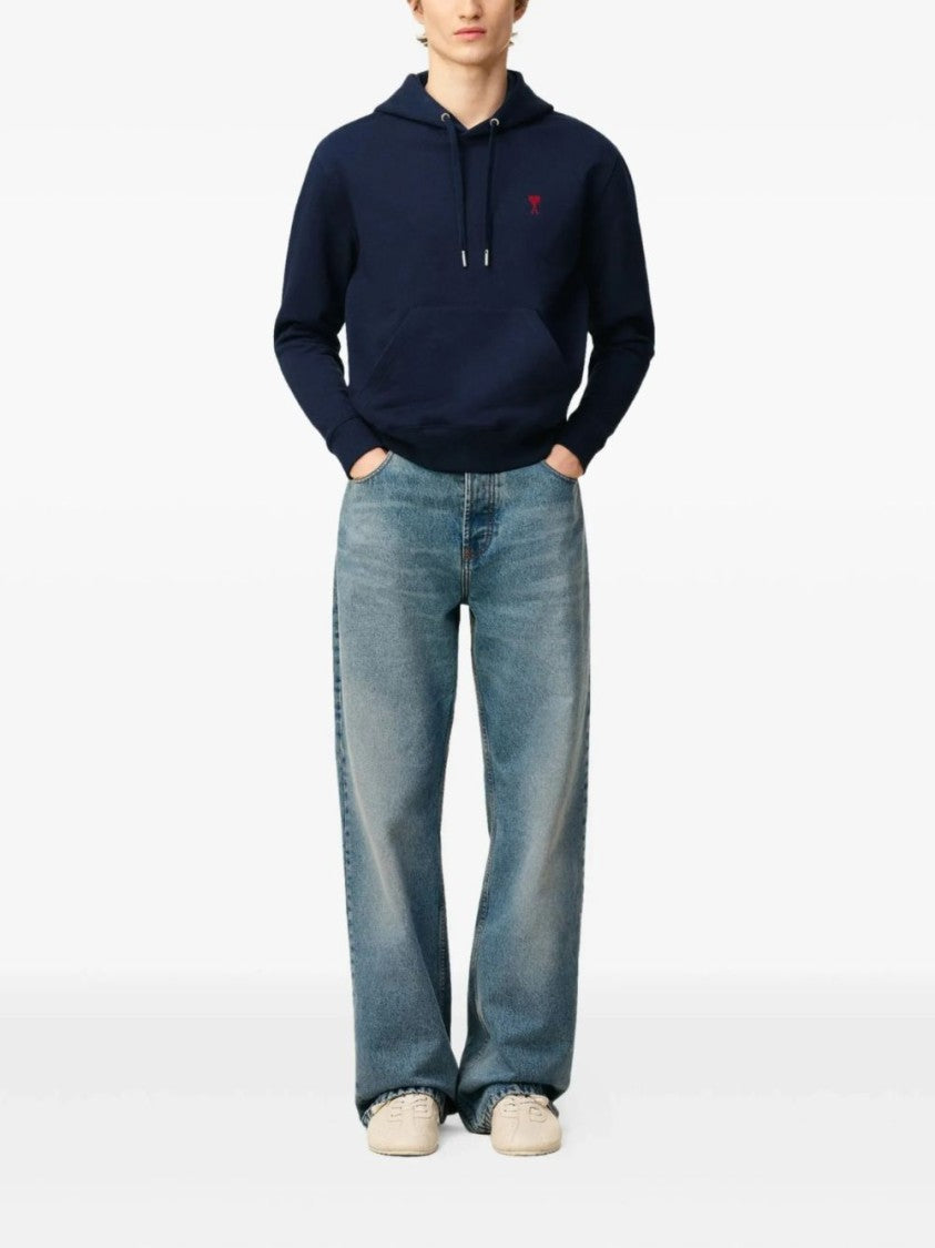 Ami Paris Classic Pullover Hoodie With Adjustable Drawstring