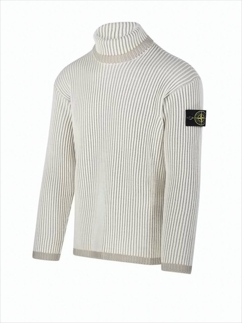 Stone Island Ribbed Turtleneck Sweater With Distinctive Sleeve Patch