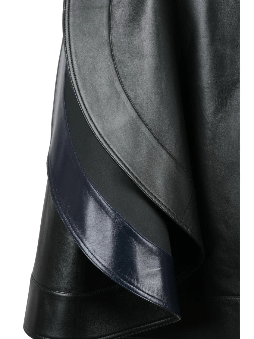 Bottega Veneta Asymmetrical Black Leather Skirt With Zip Closure And Layered Panels