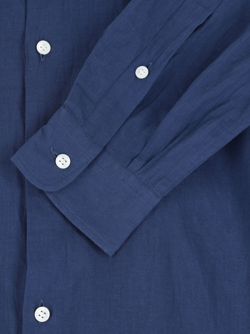 Kaptain Sunshine Blue Minimalist Traditional Collar Cotton Shirt