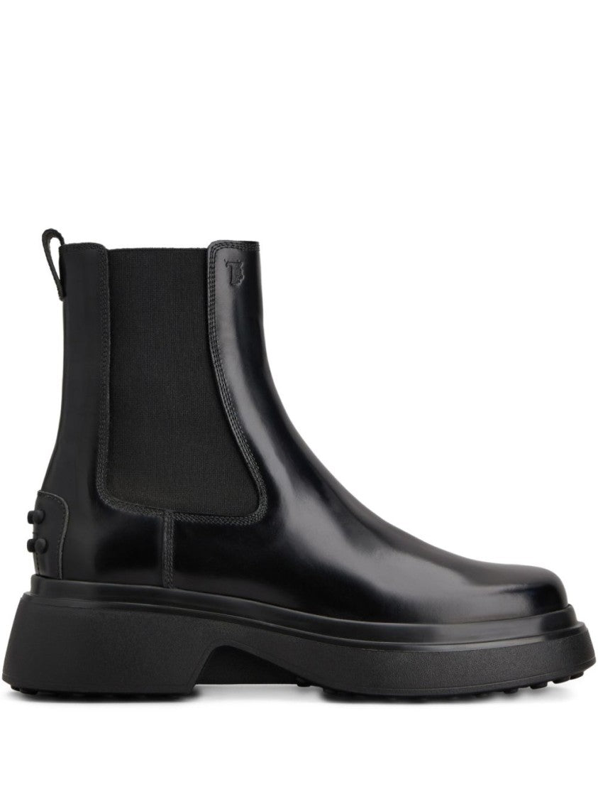 Tod's Polished Leather Ankle Boots With Textured Sole
