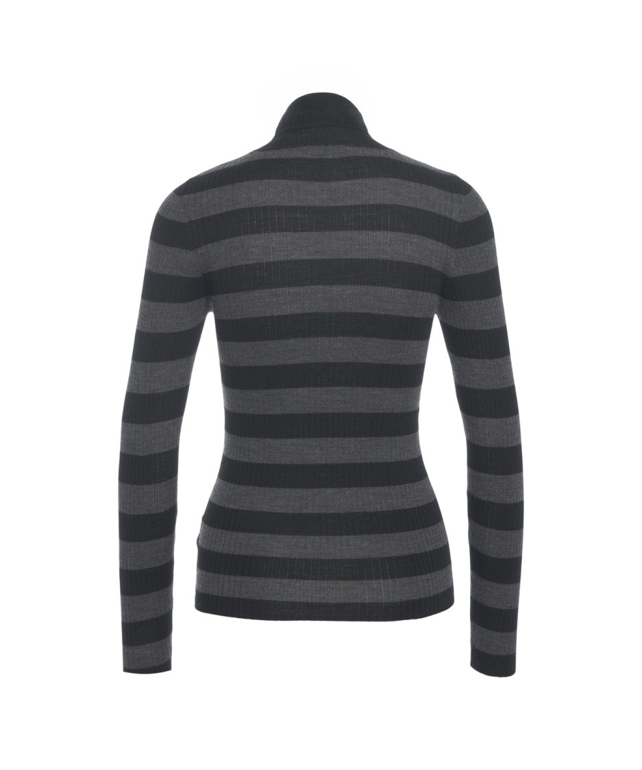 Majestic Filatures Ribbed Knit Sweater With High Turtleneck And Textured Stripes