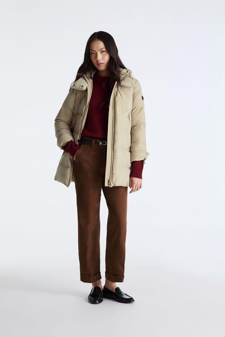 Peuterey Sand Hooded Mid-Length Down Puffer Jacket