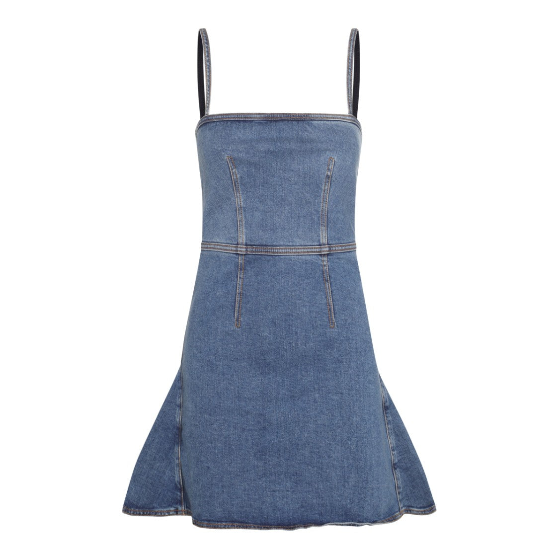 Alexander Mcqueen Flared Denim Mini Dress With Square Neckline And Peplum Hem
