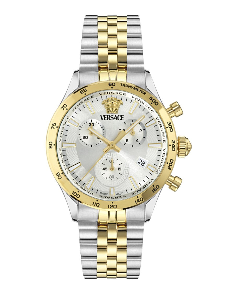 Versace Petite Chronograph Bracelet Watch With Silver Sunray Dial
