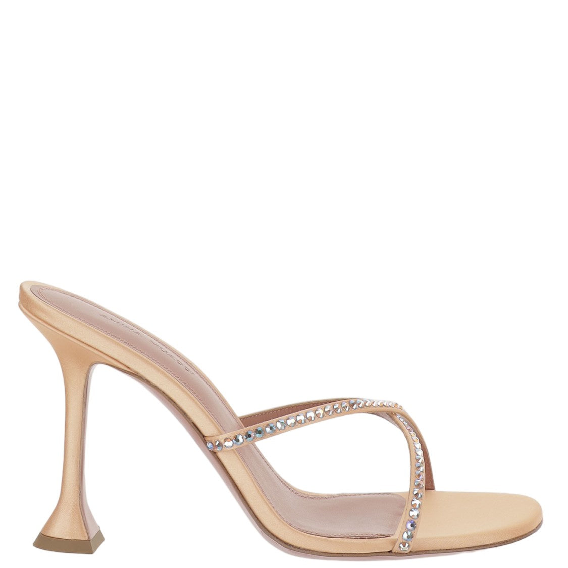 Amina Muaddi Satin Sandals With Crystal Embellishments And Flared Heel
