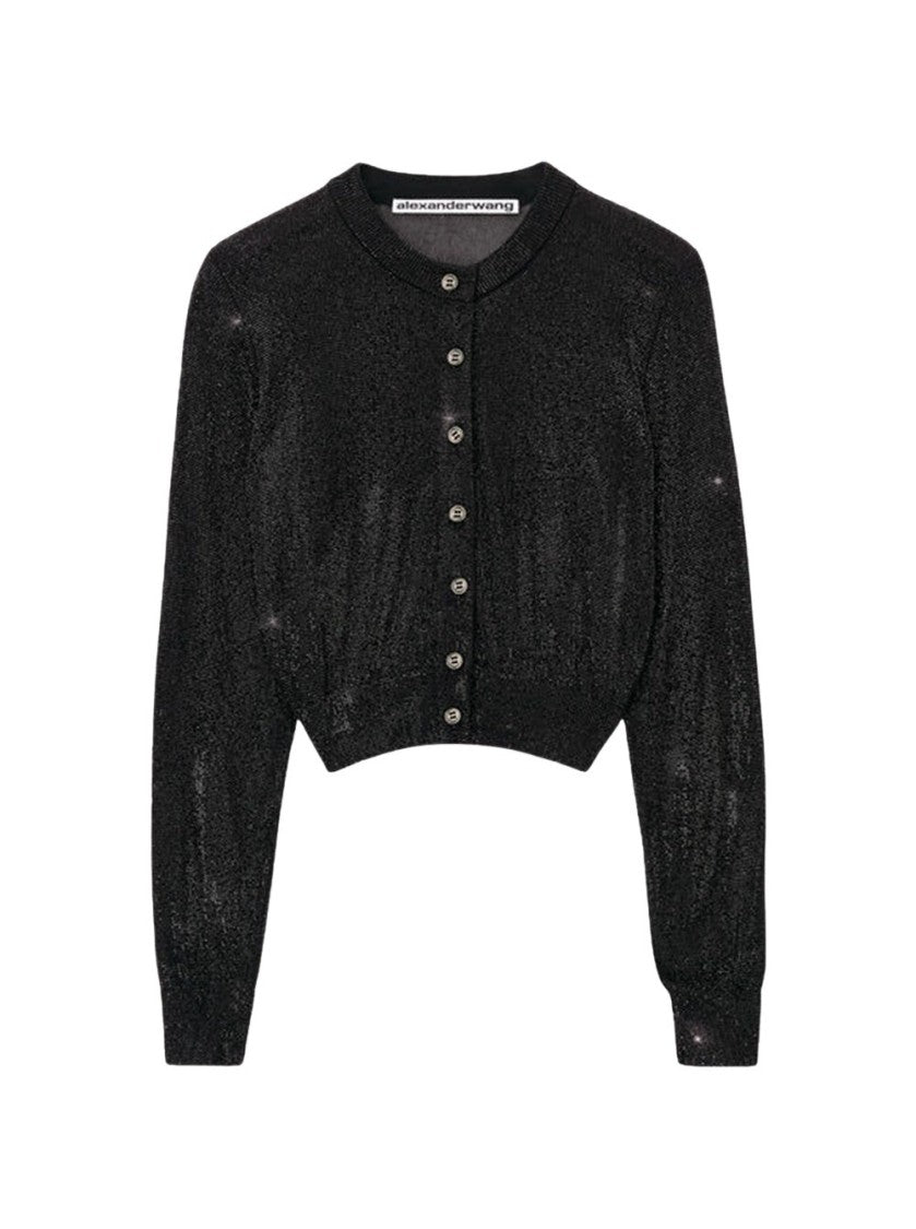 Alexander Wang Cropped Crewneck Cardigan Black
