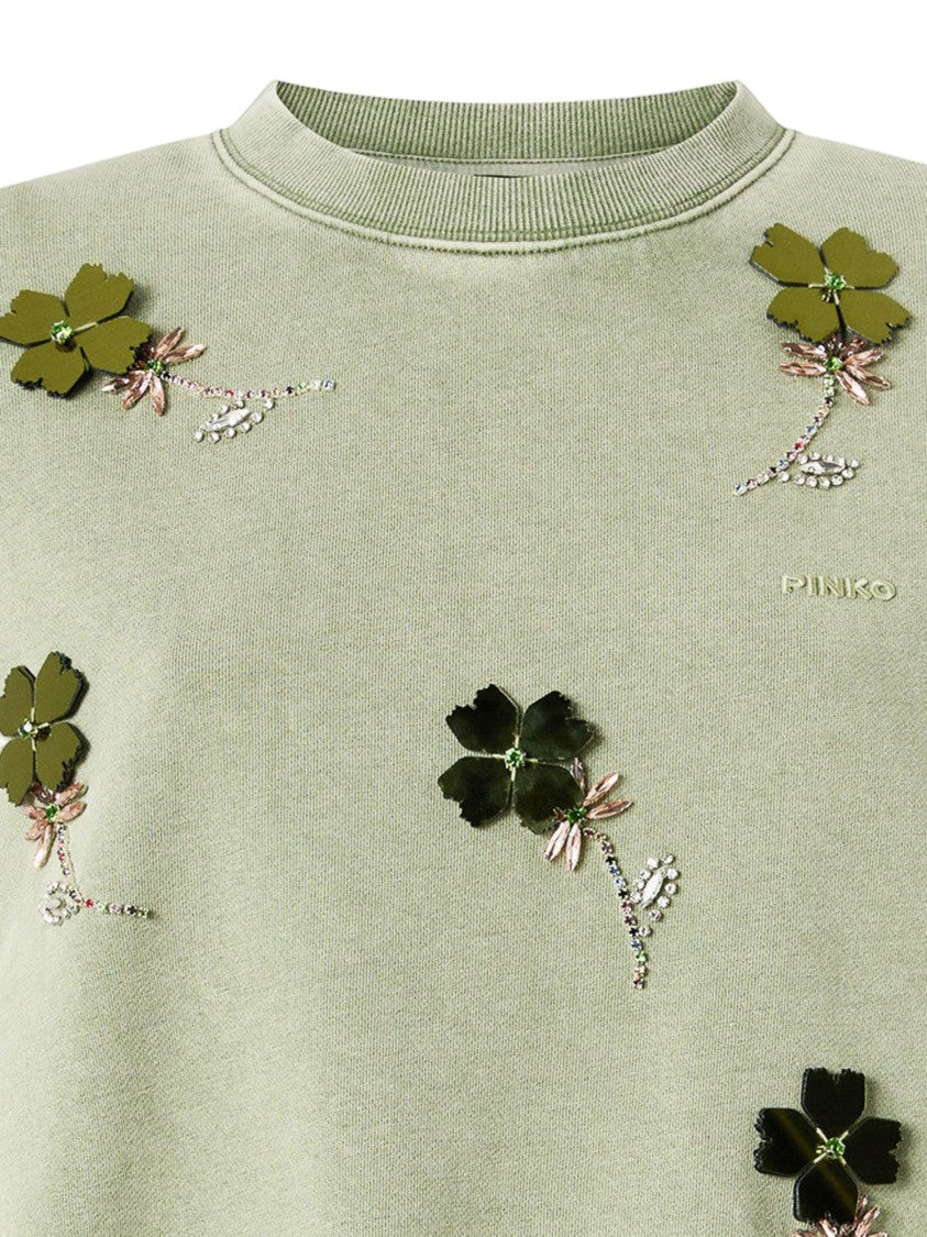 Pinko Cotton Sweatshirt With Jeweled Flowers