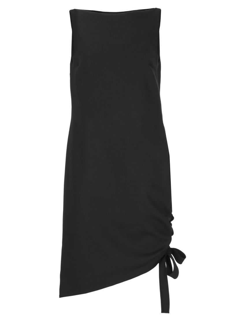 Carolina Herrera Sleeveless Black Wool Dress With Drape And Bow Detail