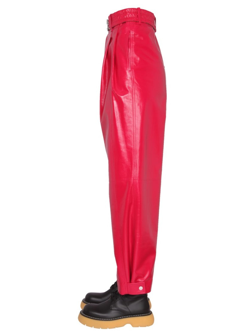 Bottega Veneta Sleek Black Leather Pants With Zip