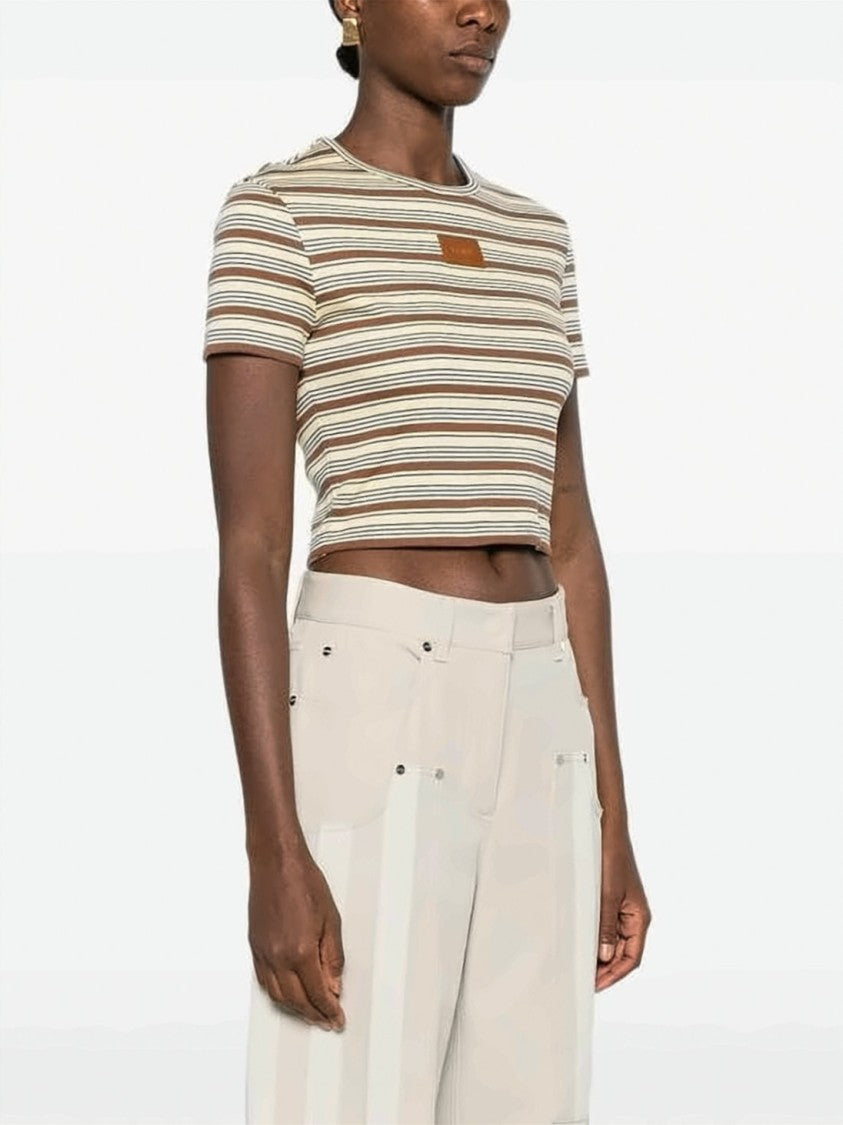 Fendi Cropped Short-Sleeve Top With Horizontal Stripes