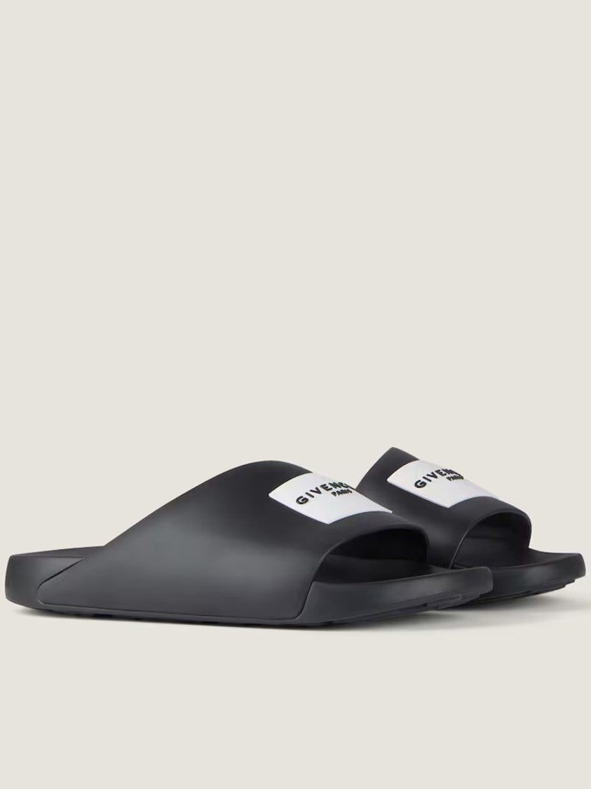 Givenchy Label Slide Black Polyurethane Logo Sandals