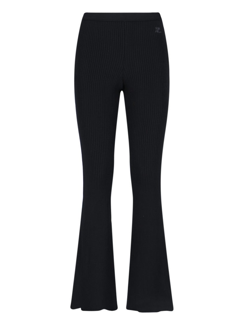Courrèges Flared Black Trousers With Ribbed Texture