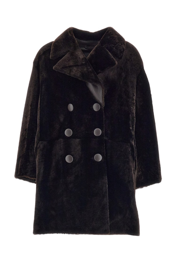 Desa 1972 Brown Shearling Double-Breasted Caban Coat