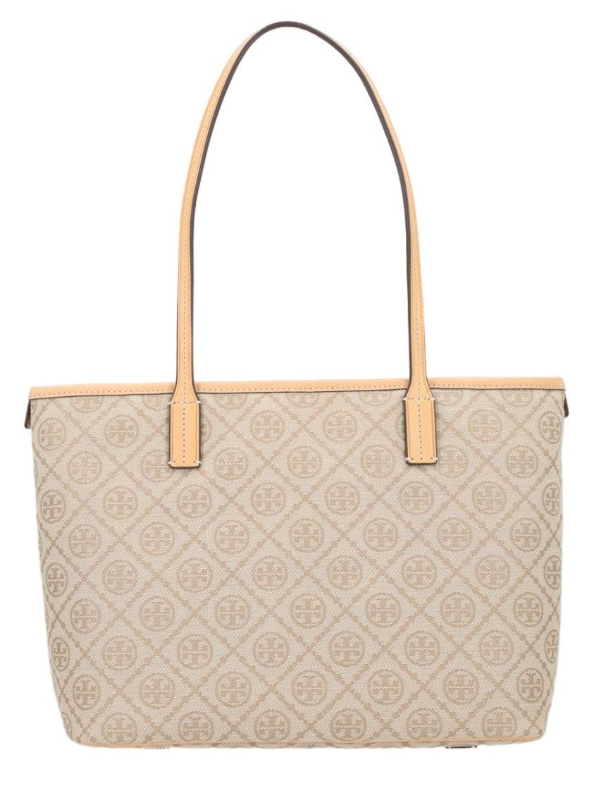Tory Burch Small Monogram Tote Bag With Leather Accents