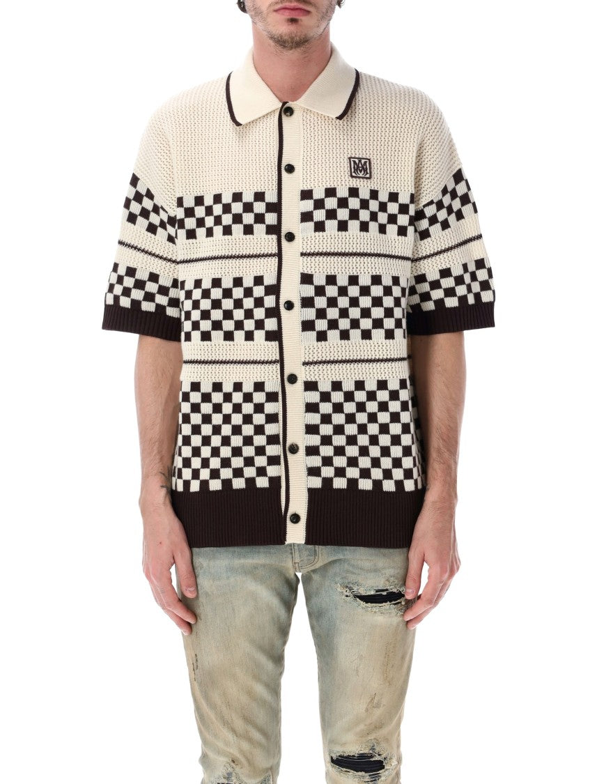 Amiri Bowling Knit Checkerboard Stripe Shirt