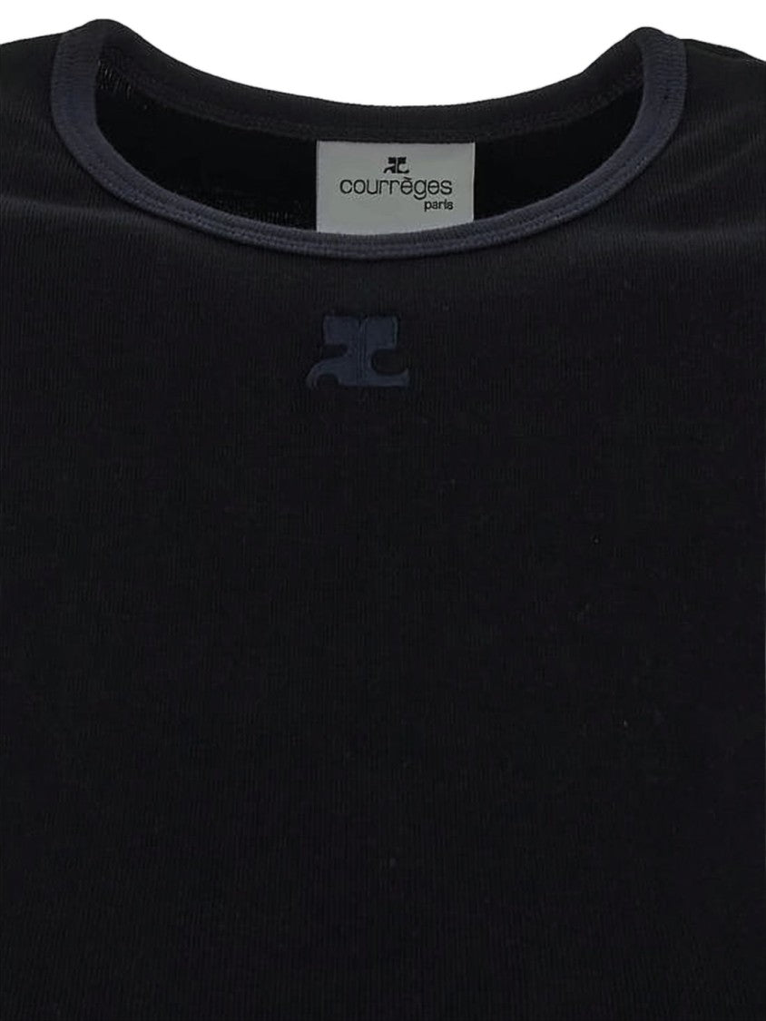 Courrèges Fitted Black T-Shirt With Round Neckline