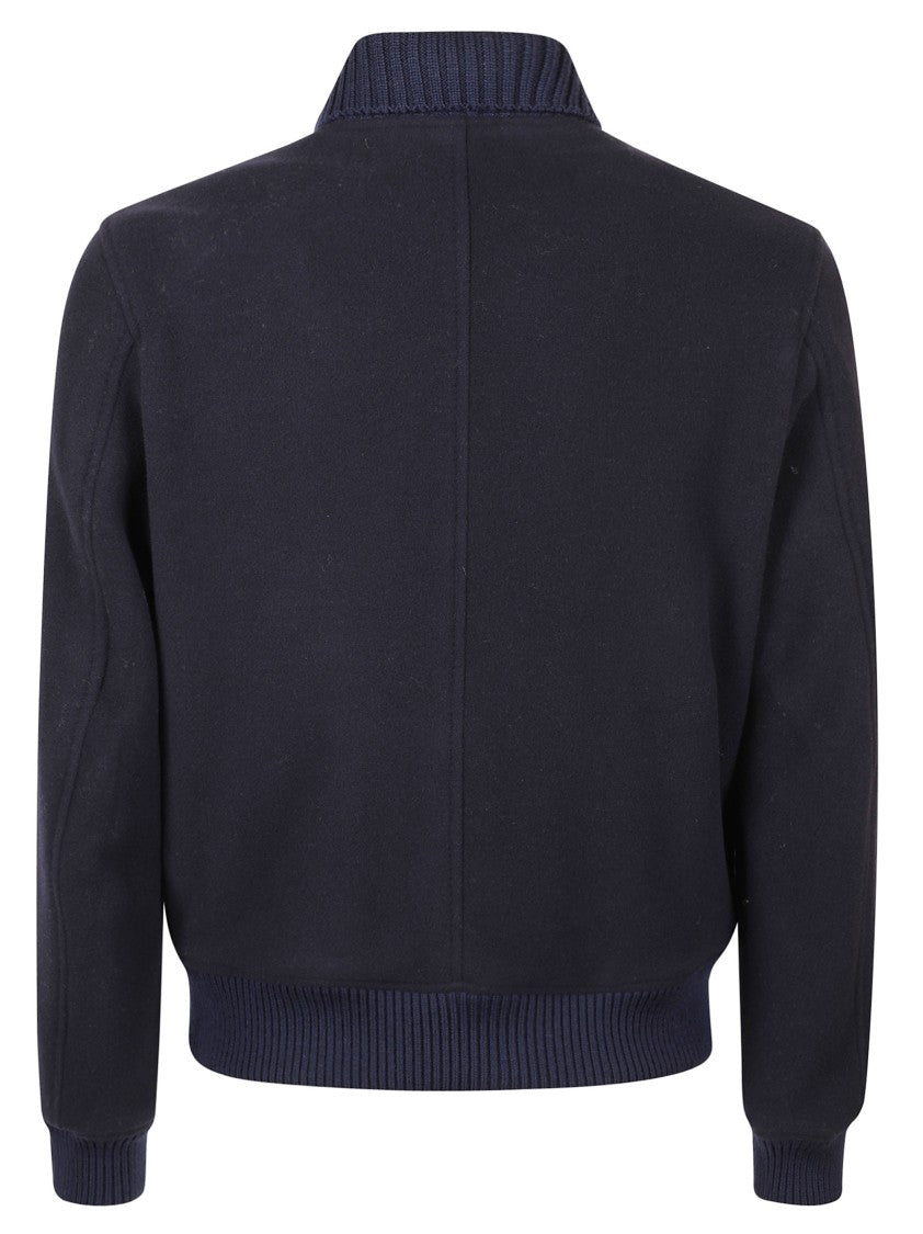 Eleventy Bomber Jacket With Ribbed Collar And Button-Up Front