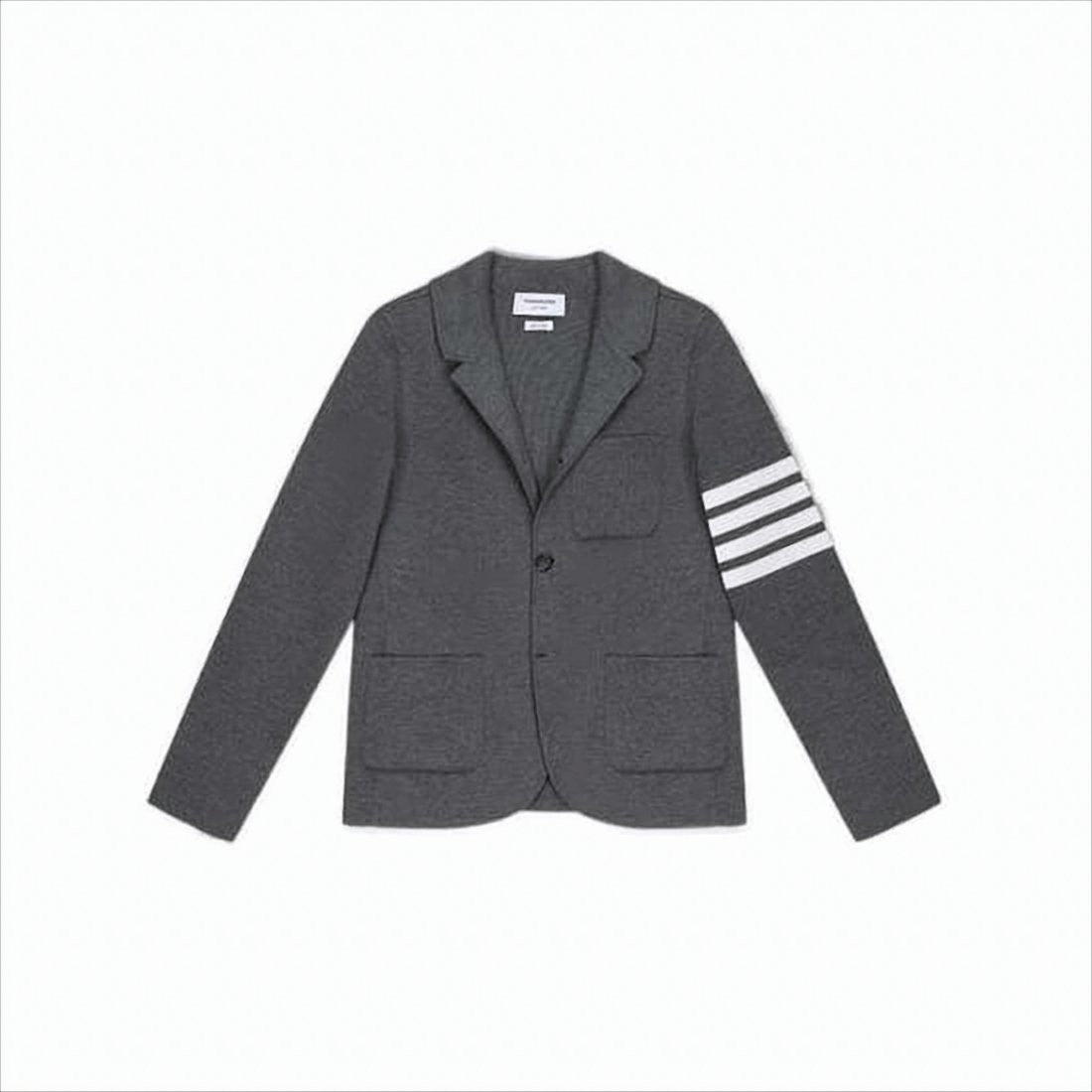 Thom Browne Medium Grey Wool Blend Suit Jacket With Striped Sleeve Detail