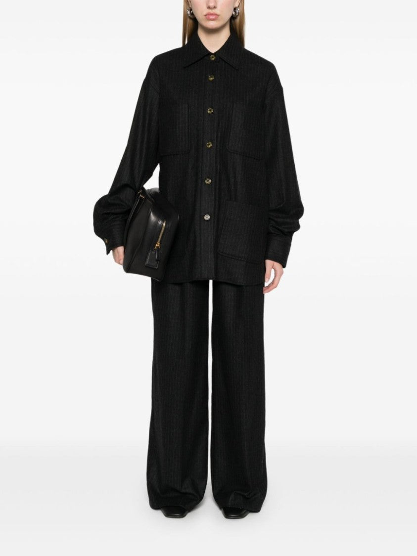 Le Sully Studio Charcoal Grey Pinstriped Wool Blend Eva Shirt