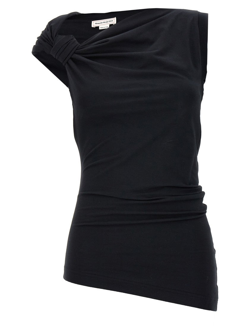 Mcqueen Asymmetrical Stretch Cotton Top With Knot Detail