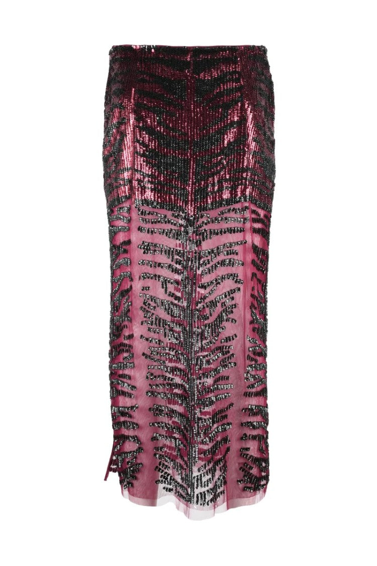 Pinko Sequin Midi Skirt - Black/Bordeaux