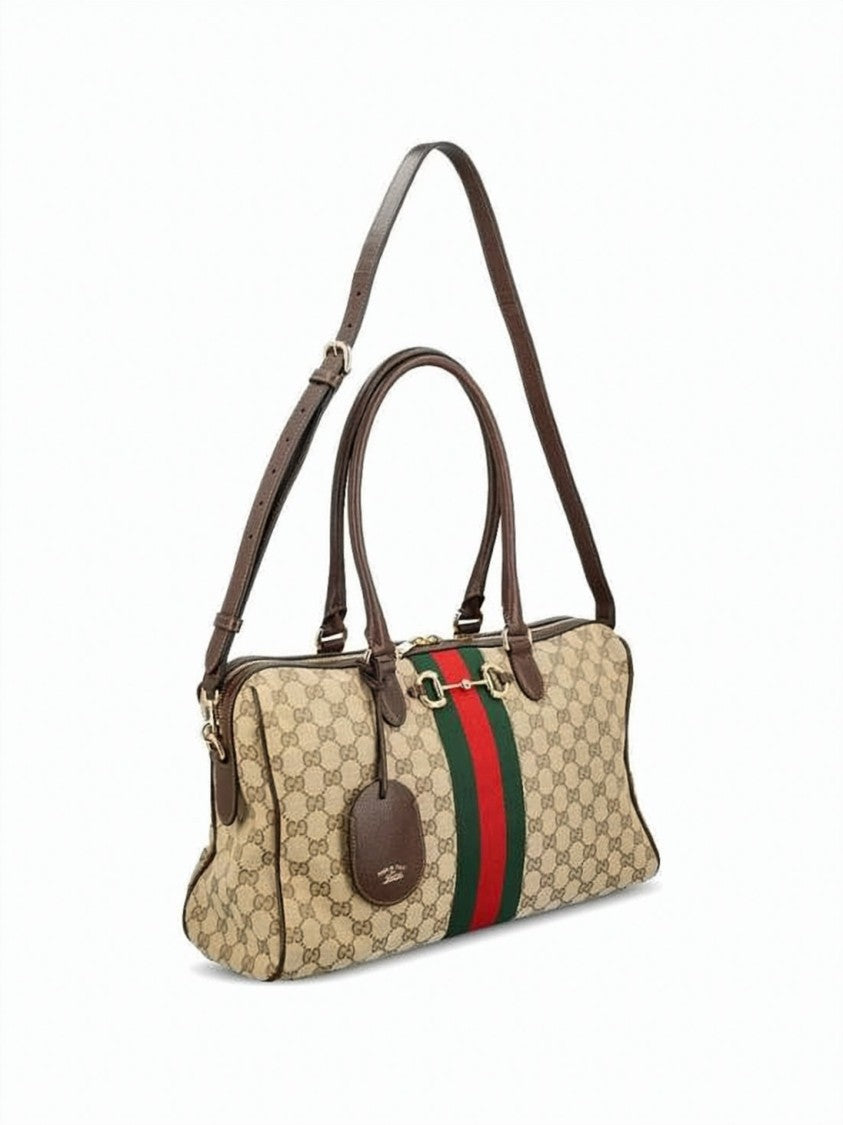 Gucci Large Boston Bag In Beige Gg Canvas
