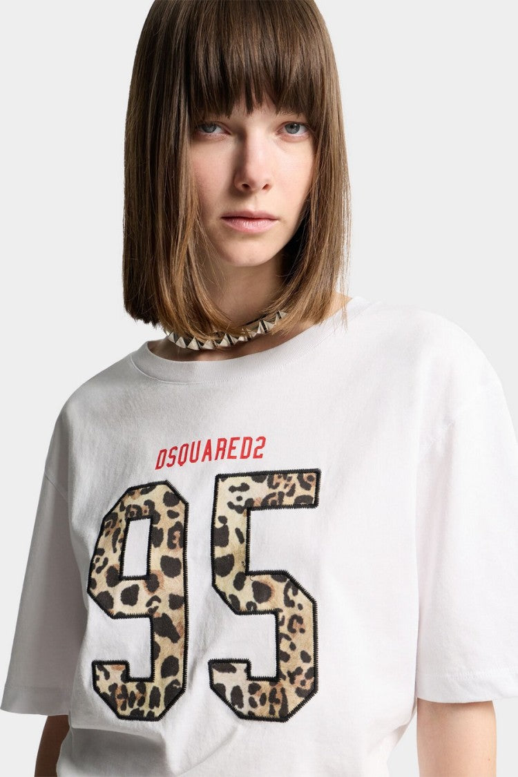 Dsquared2 White Leopard-Print Numeral Graphic Cotton T-Shirt