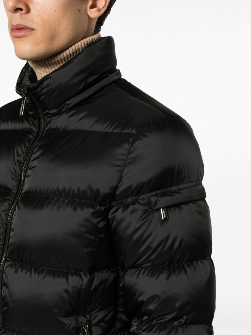 Moorer Puffy Black Coat With High Collar