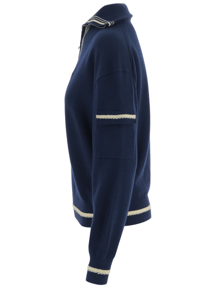 Guest In Residence Blue Ribbed Cotton-Cashmere Zip Sweater