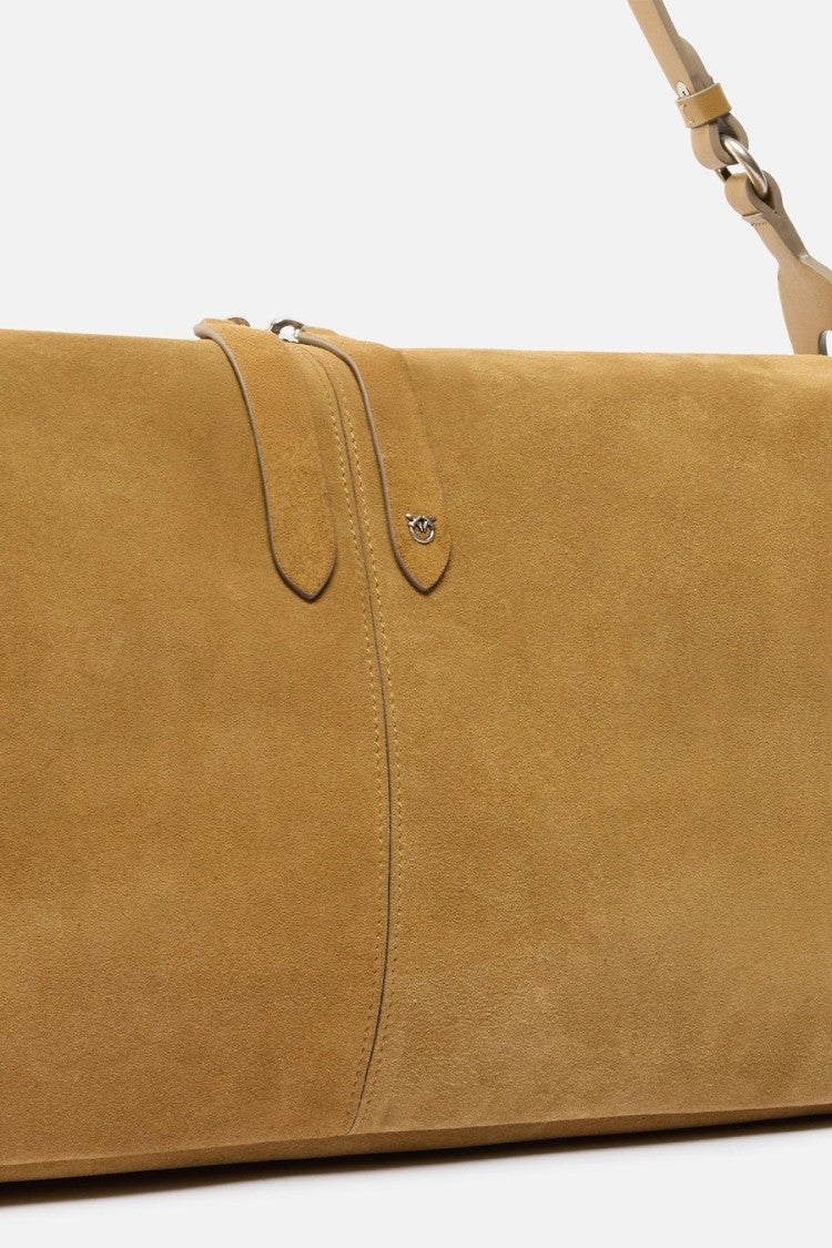 Pinko Brown Keeper Adjustable Shoulder Strap Suede Shoulder Bag
