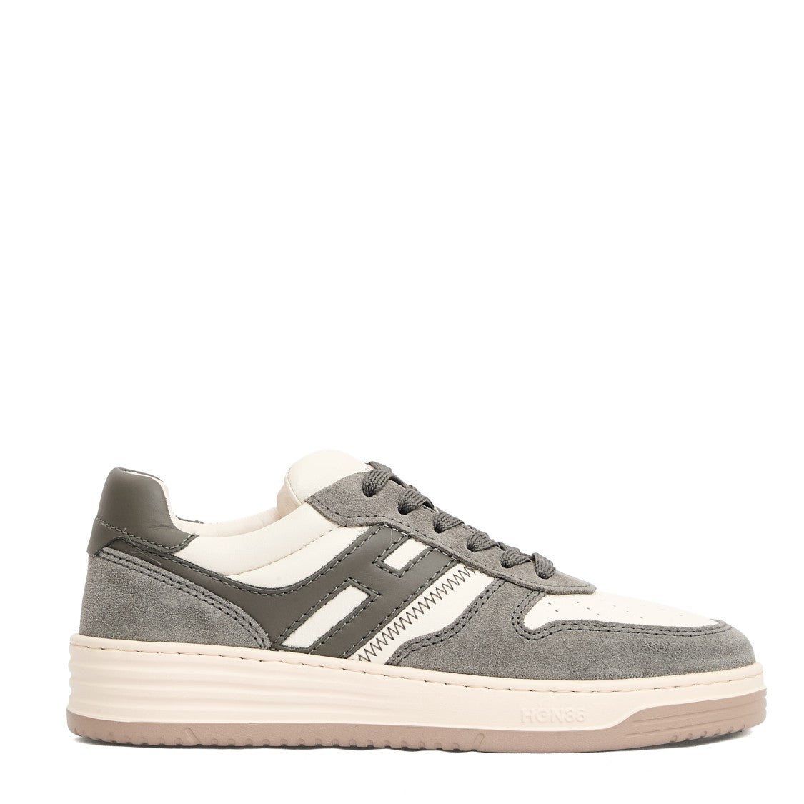 Hogan Grey White Leather Basket Cam Sneakers