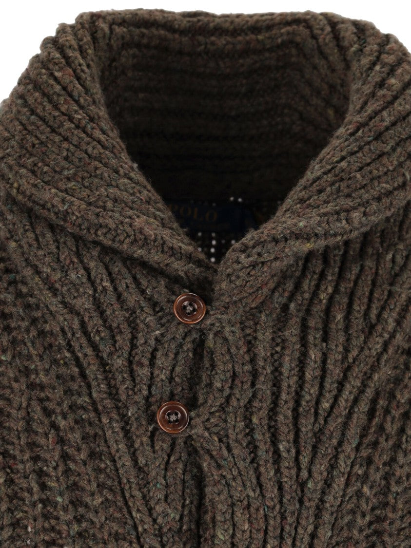 Polo Ralph Lauren Brown Chunky Ribbed Wool-Blend Cardigan