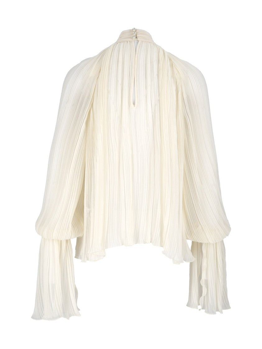 Elisabetta Franchi Pleated Voluminous Sleeve Bow Blouse