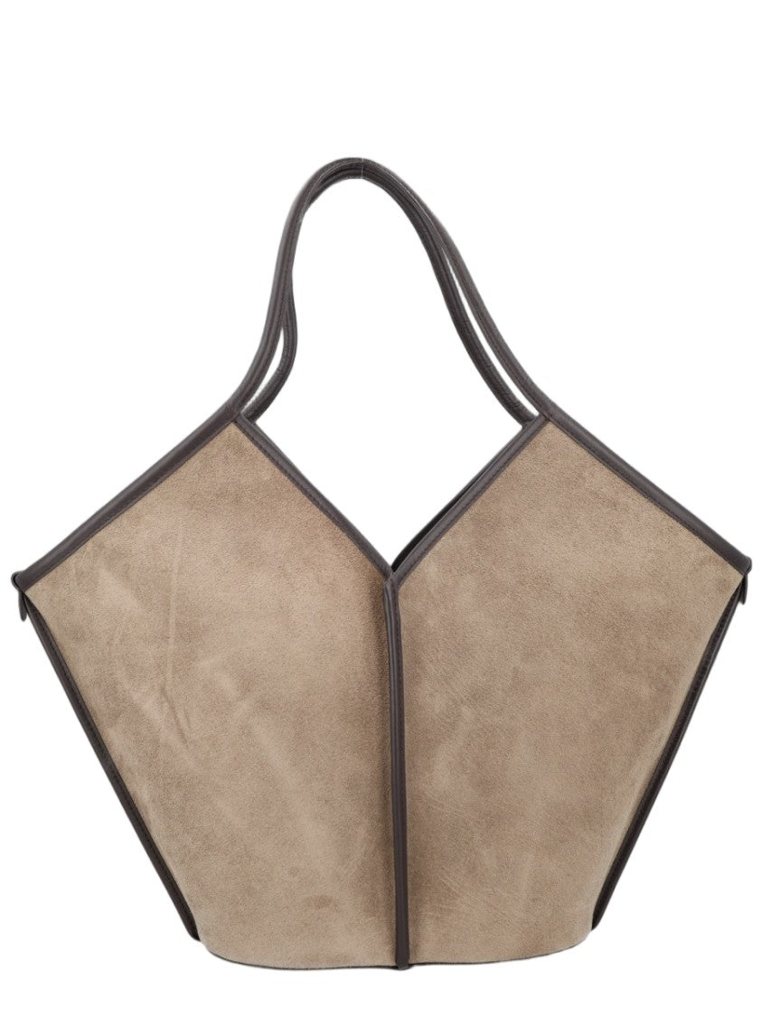Hereu Grey Geometric Angular Calf Suede Shoulder Bag