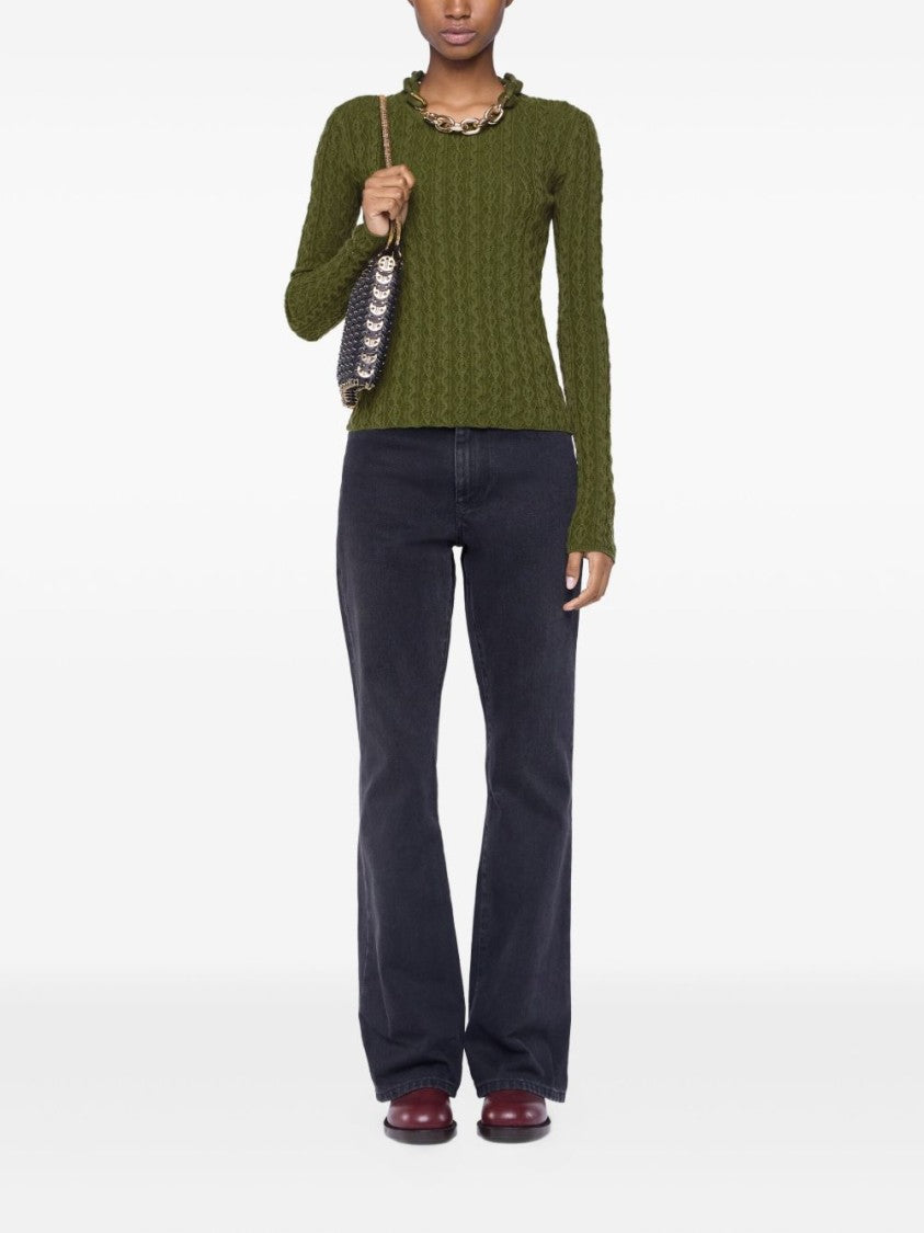 Rabanne Textured Cable Knit Sweater With Ruffled Neckline
