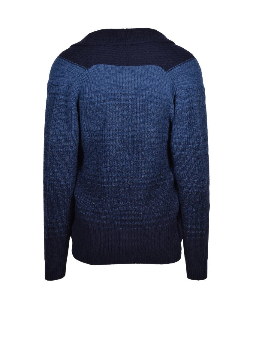 Cashmere Company P. Shawl Collar Cardigan In Gradient Blue With Textured Knit