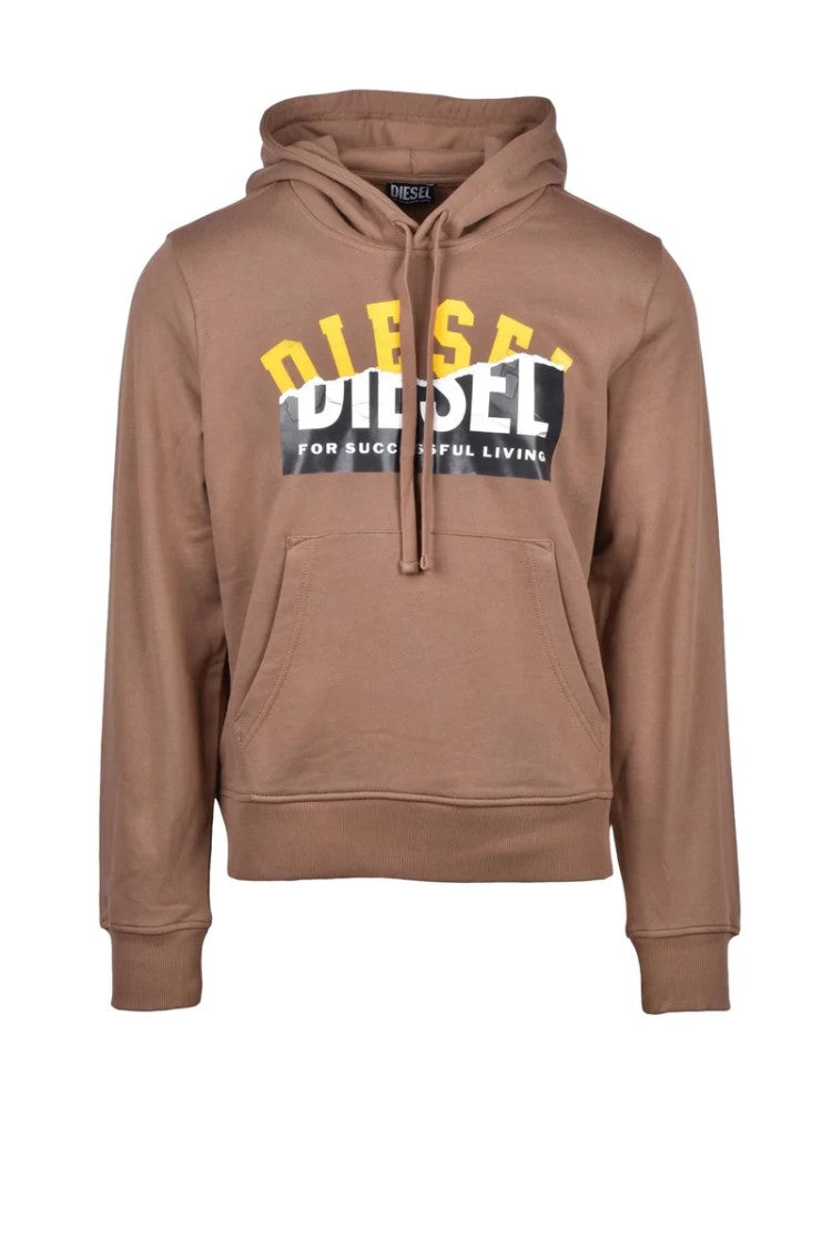 Diesel Brown Cropped Cotton Hoodie