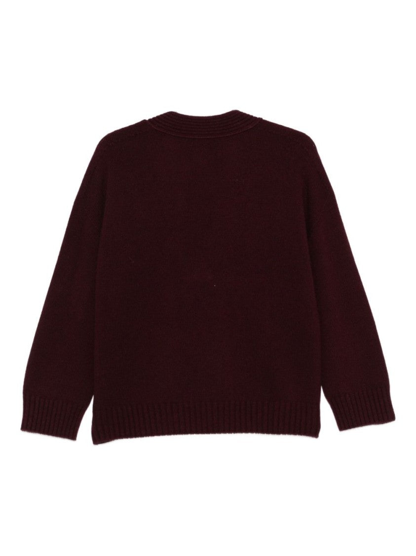 Vanisé V-Neck Bordeaux Sweater With Ribbed Detailing