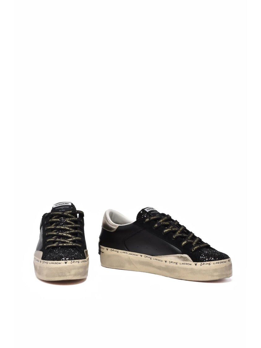 Crime London Black Leather-Blend Distressed Sneakers