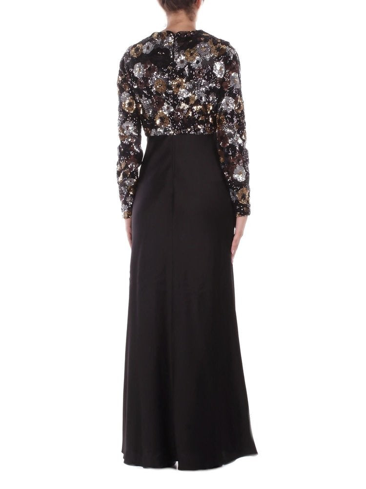 Max Mara Floral Motif Tulle Maxi Dress With Sequins