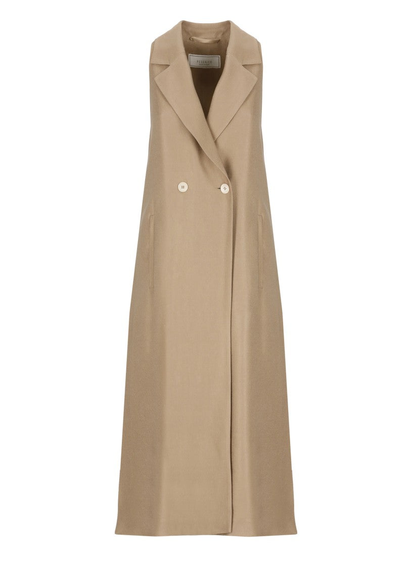 Peserico Brown Viscose And Linen Midi Dress