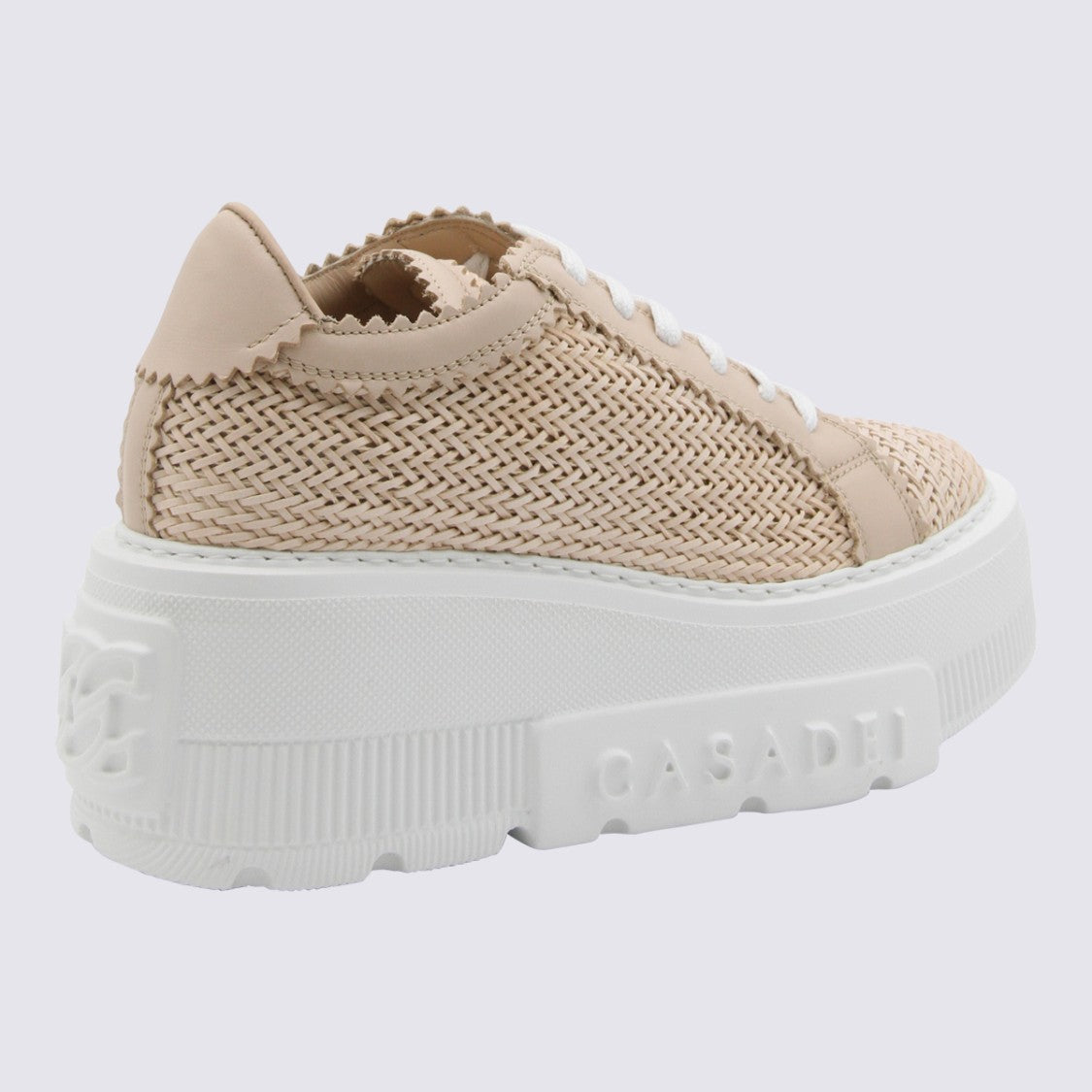 Casadei Chunky White Platform Sneakers With Embossed Branding