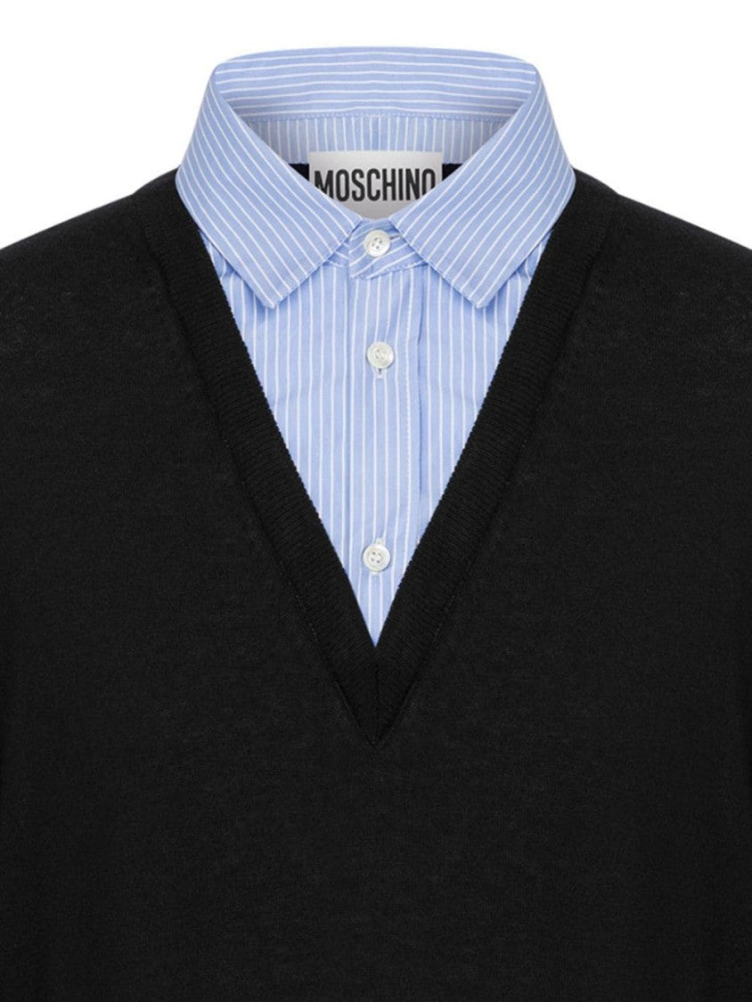 Moschino Layered Black Cotton-Cashmere Blend Sweater