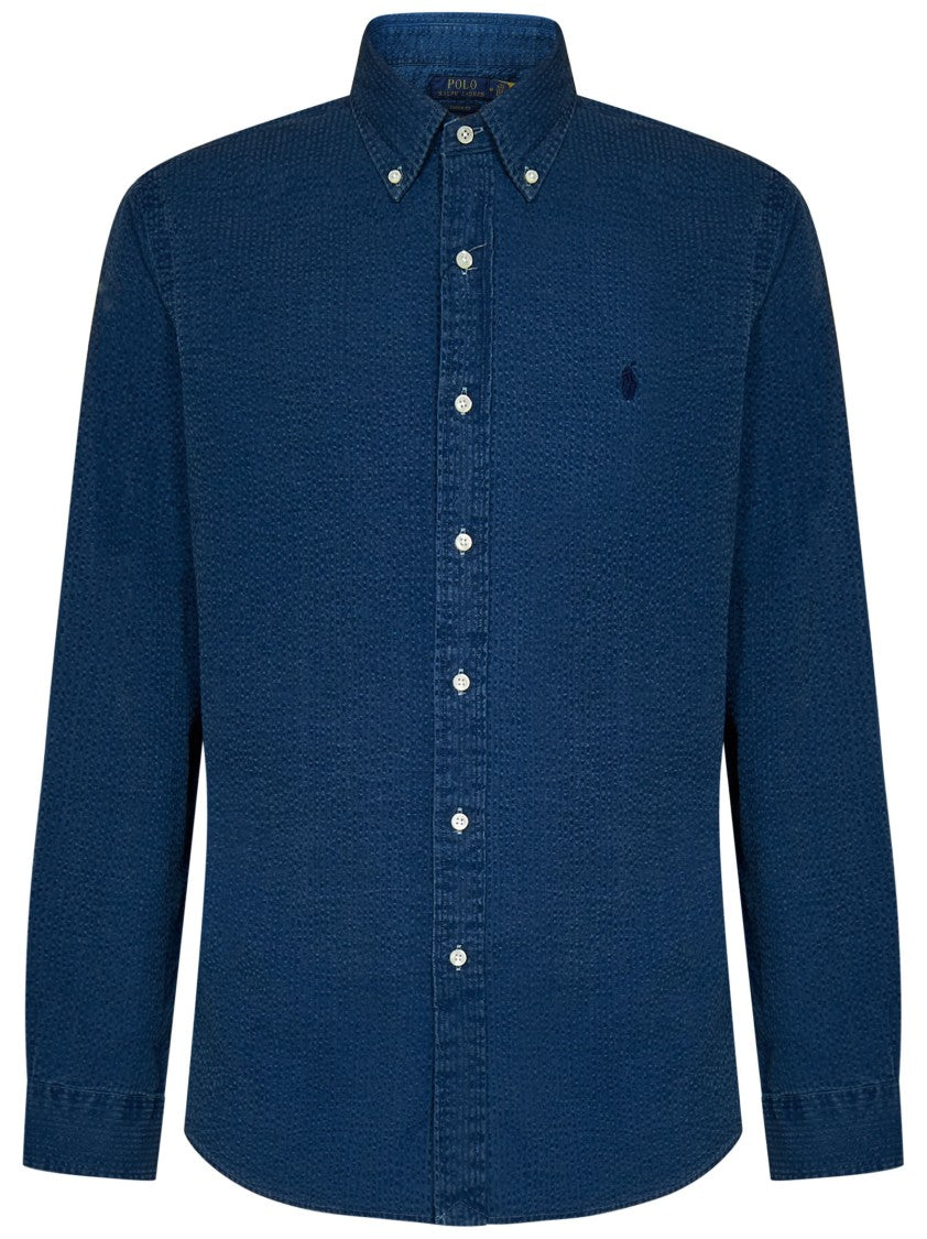 Polo Ralph Lauren Indigo Striped Seersucker Cotton Custom-Fit Shirt