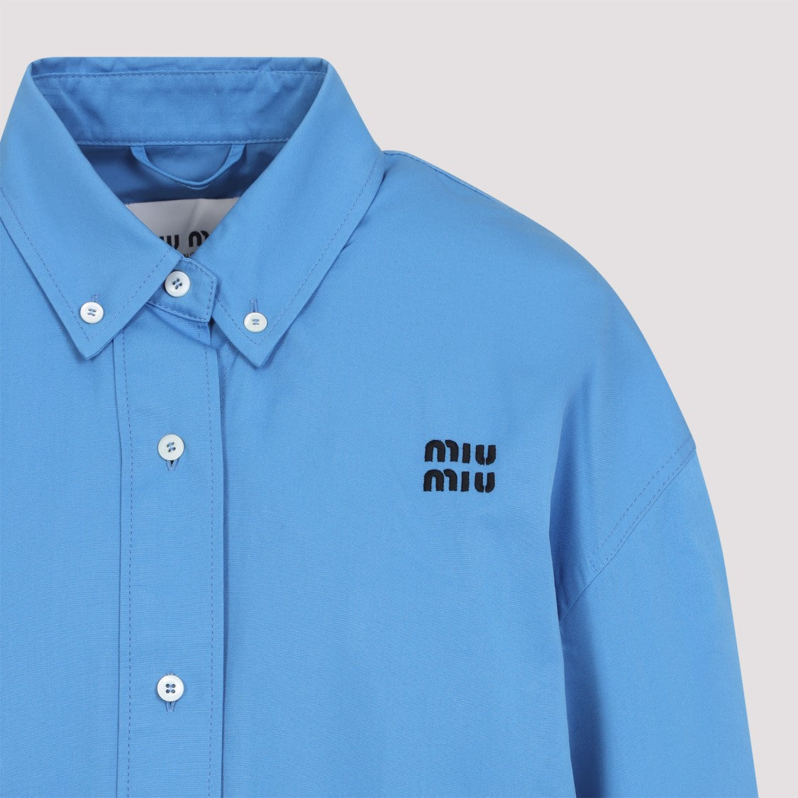 Miu Miu Blue Cotton Jacket With Embroidered Logo