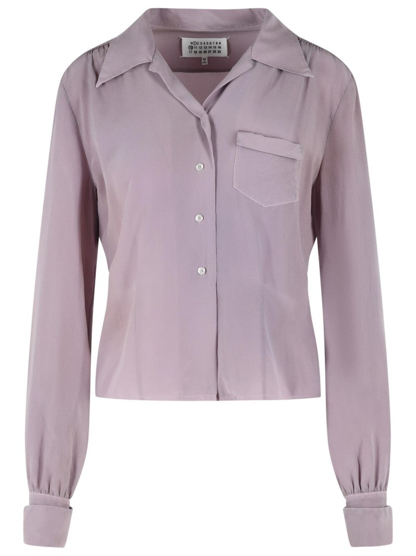 Maison Margiela Lilac Long-Sleeved Silk Shirt